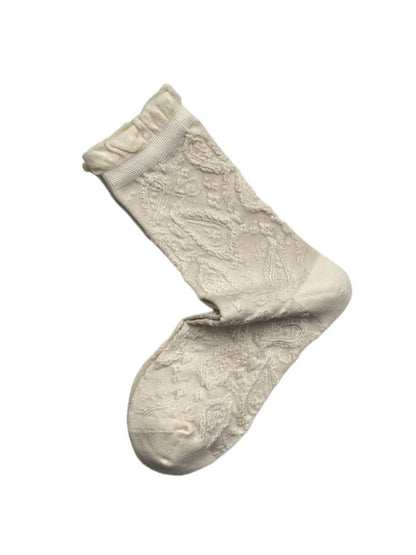 Rufia - Retro Mid-calf Socks with Cashew Flower Patterns