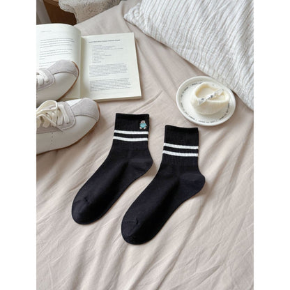 Rufia Mini Motif Stripe Crew Socks styled with casual shoes and outfit