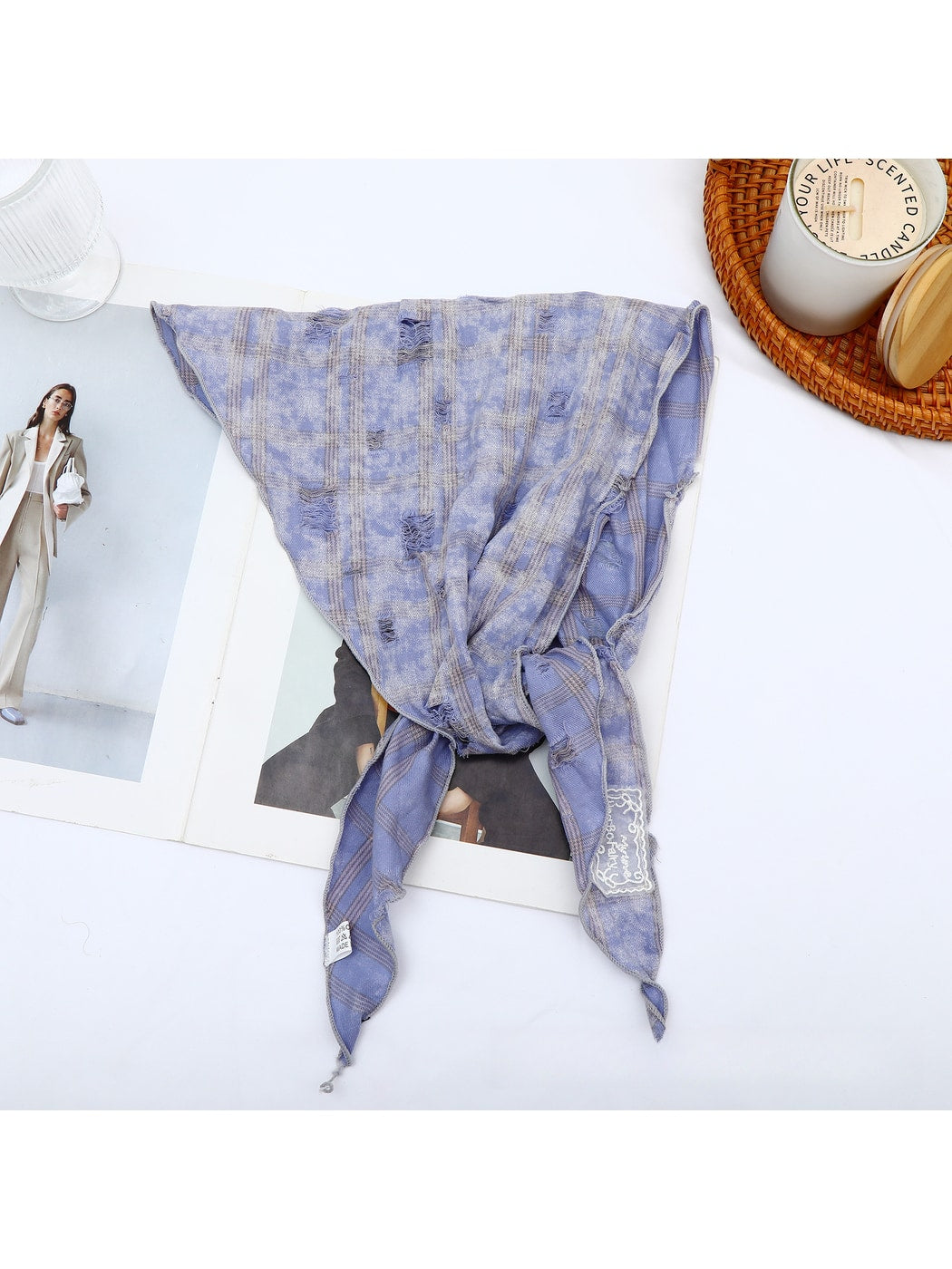 Scarvii - Pastel Plaid Print Triangle Bandana