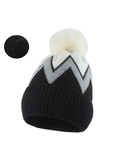 Haila - Zigzag Pattern Round Top Knit Beanie