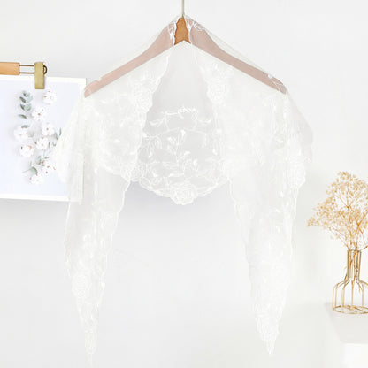 Haila head scarf folded neatly highlighting mesh texture and rose print