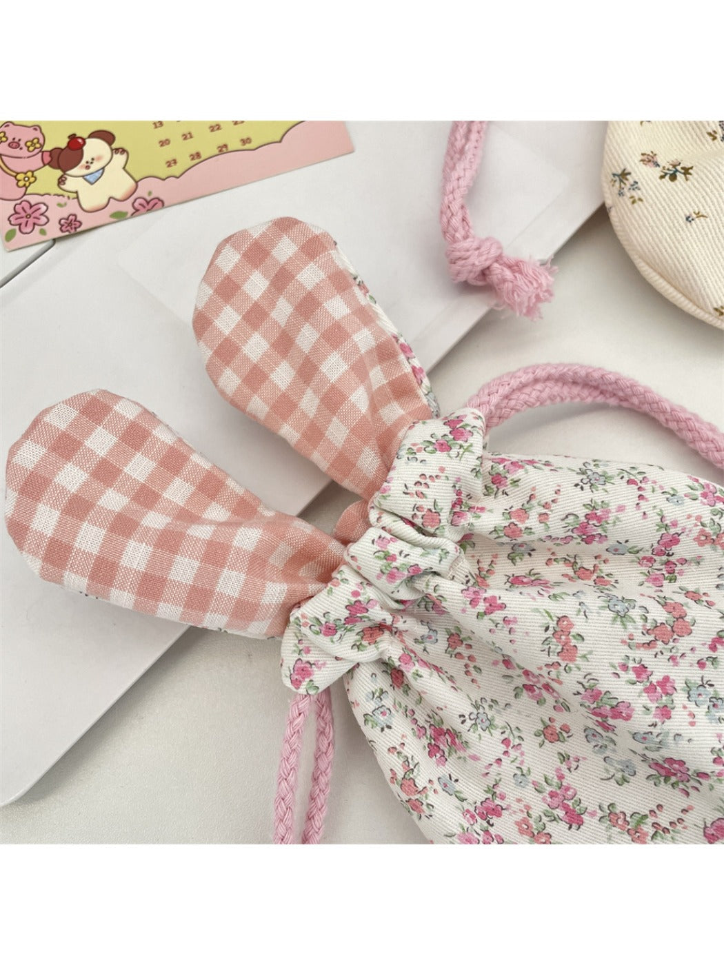 Cosbai - Floral Bunny Ears Drawstring Pouch