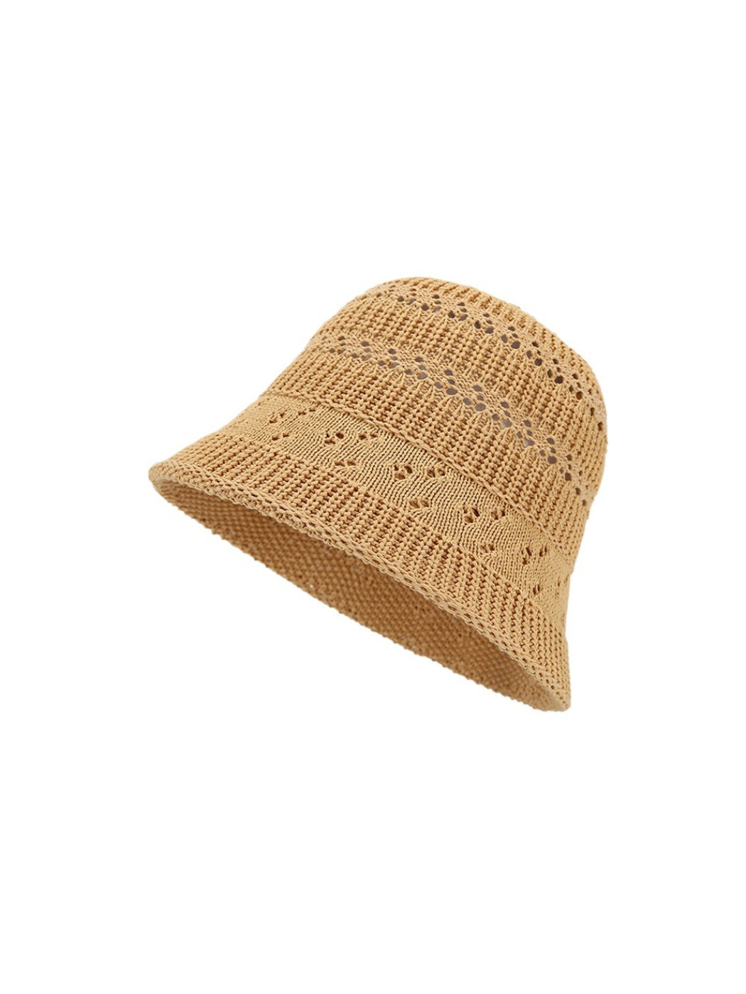 Top view of Haila soft open-knit lace bucket hat showing knit design