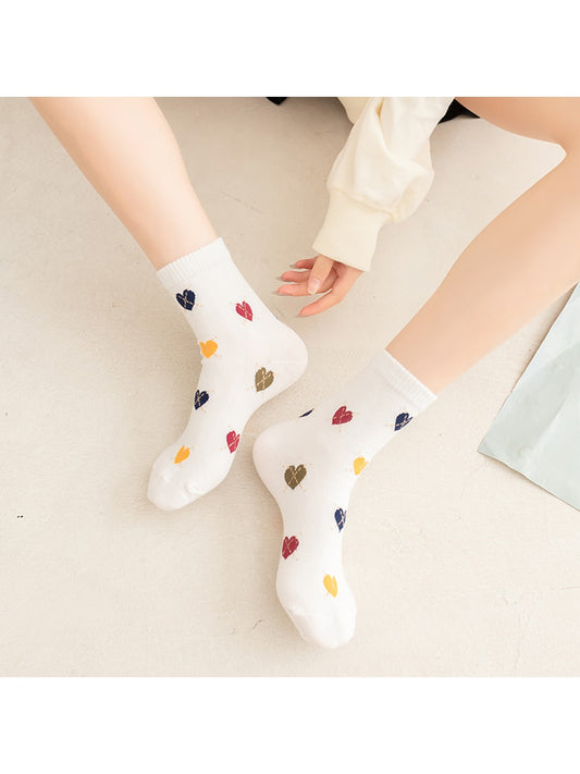 Rufia - Colorful Heart Pattern Casual Crew Socks