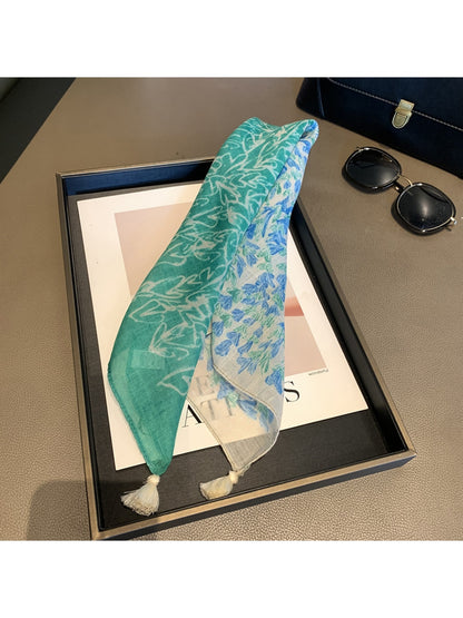 Scarvii - Fresh Print Tassel Design Square Scarf
