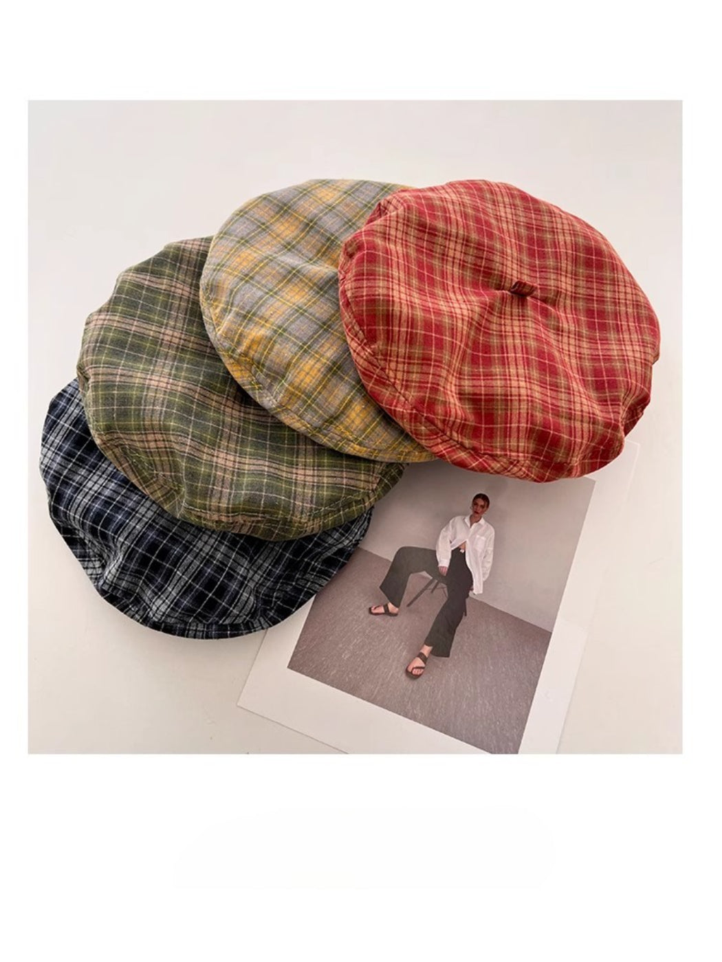 Haila - Plaid Patch Casual Beret Hat