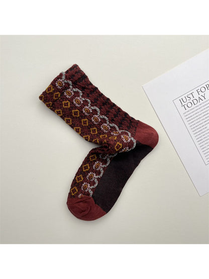 Rufia - Folk Knit Pattern Crew Socks