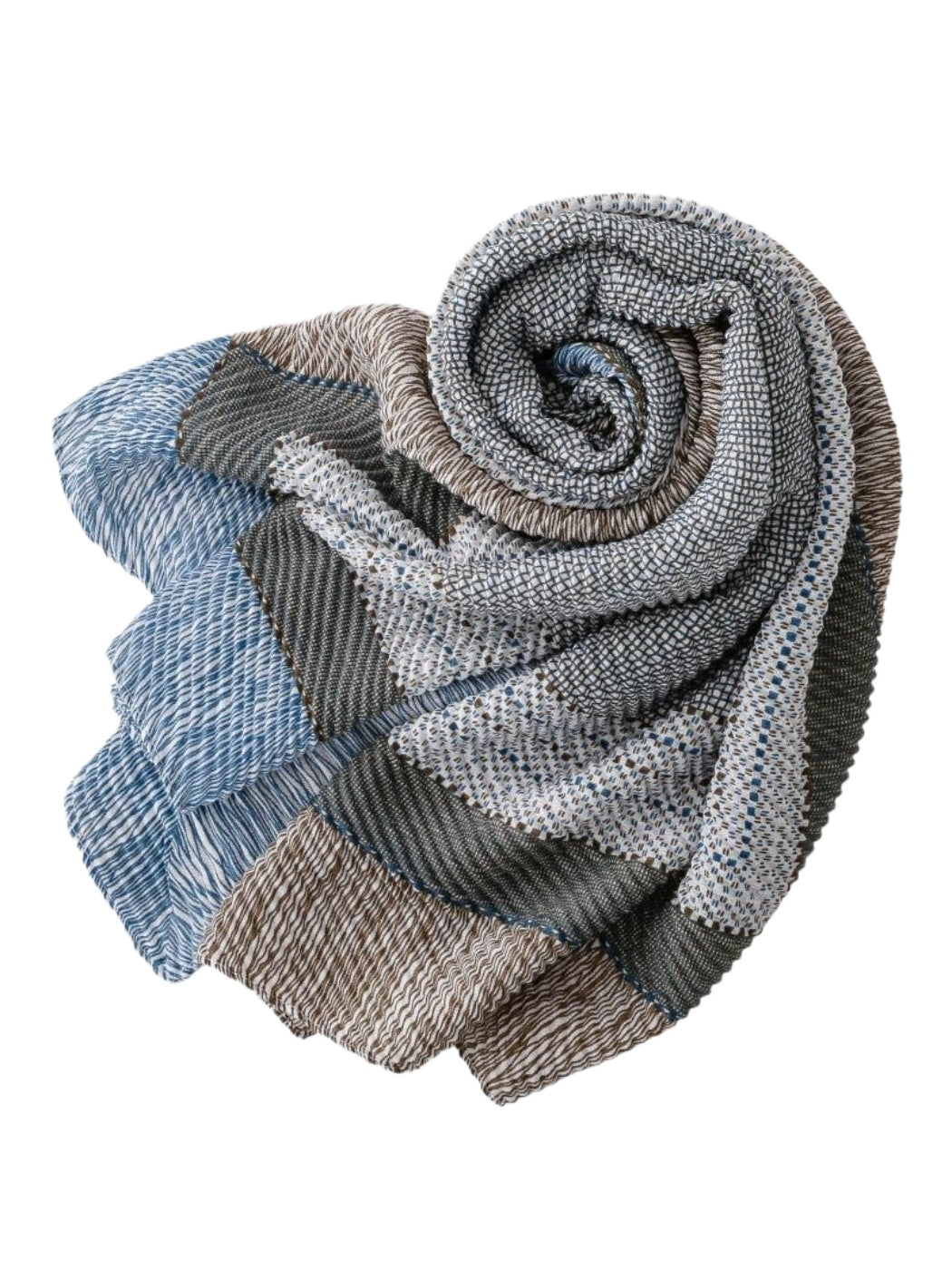 Scarvii woven colourblock wrap scarf styled with casual outfit outdoors