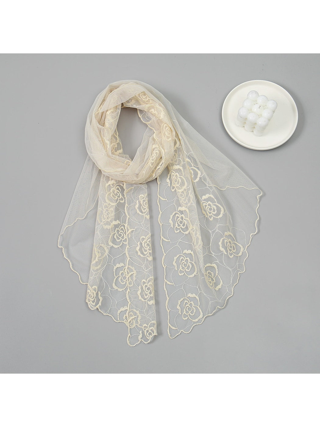 Scarvii - Elegant Lace Floral Embroidered Scarf