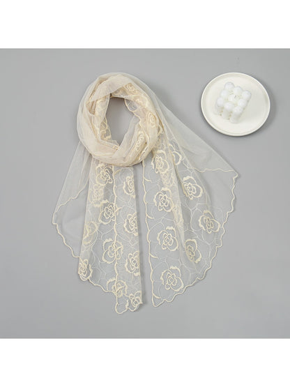 Scarvii - Elegant Lace Floral Embroidered Scarf