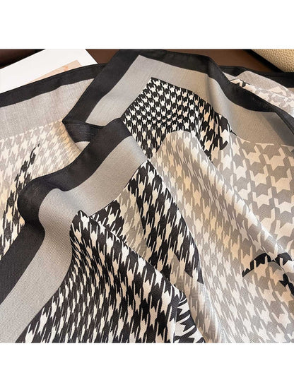 Scarvii - Printed Houndstooth Border Square Scarf