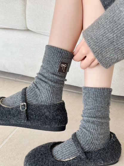 Rufia - Minimal Bow & Stripe Soft Crew Socks