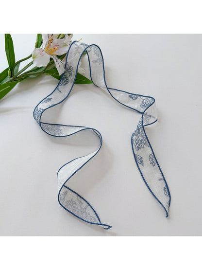 Scarvii - Chic Plant Print Ribbon Style Narrow Scarf