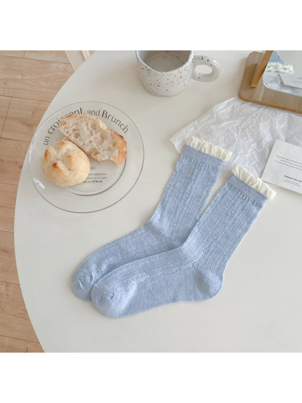 Rufia - Ruffled Cuff Hollow Out Mid Calf Socks