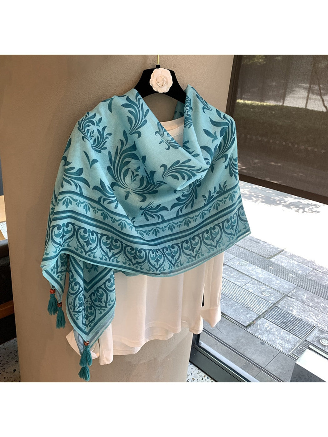 Scarvii - Blue Baroque Patterned Shawl Scarf