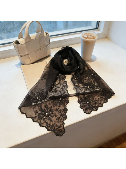 Scarvii - Floral Lace Embroidered Long Scarf