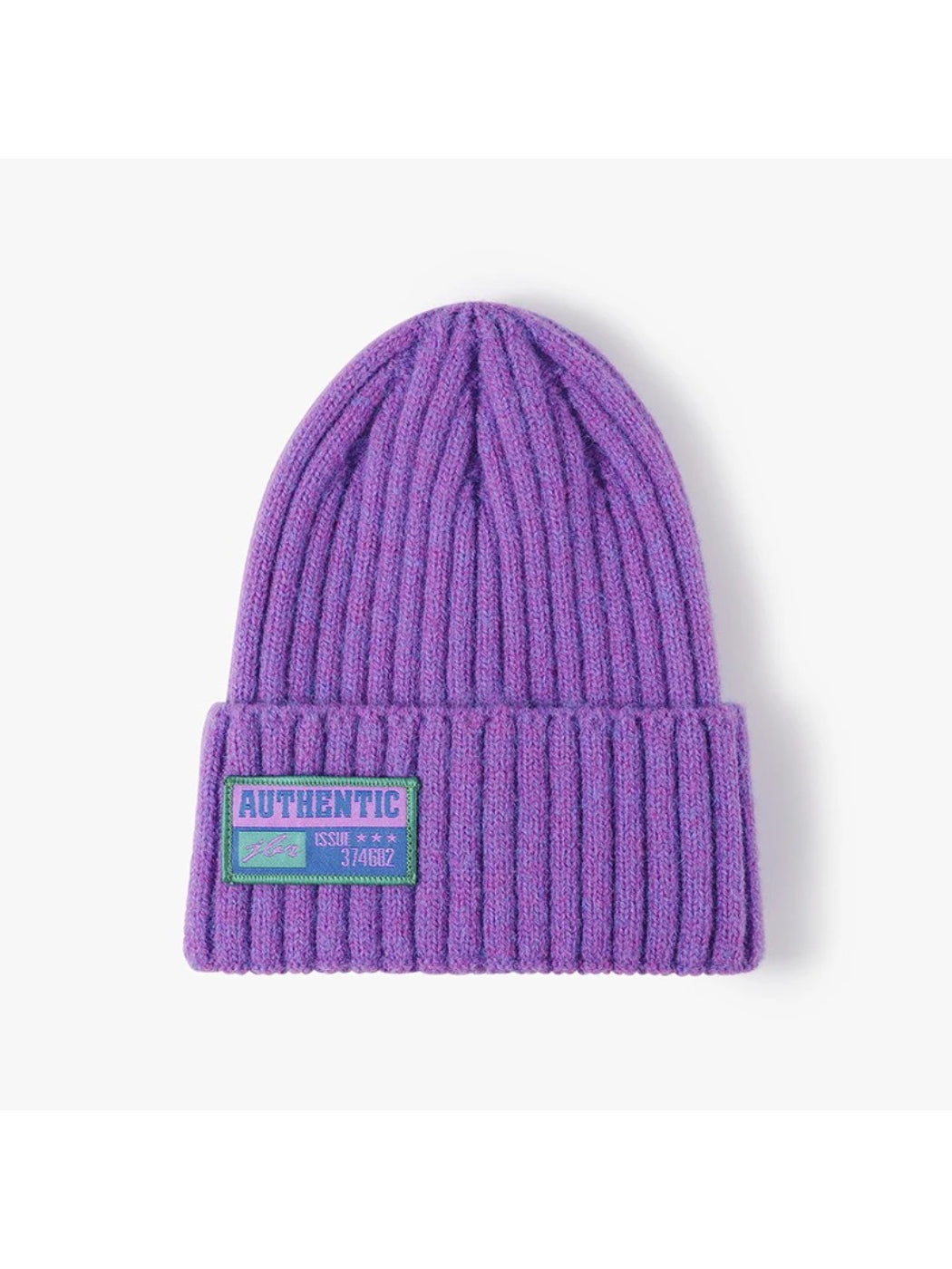 Haila - Letter Patch Ribbed Cuffed Beanie
