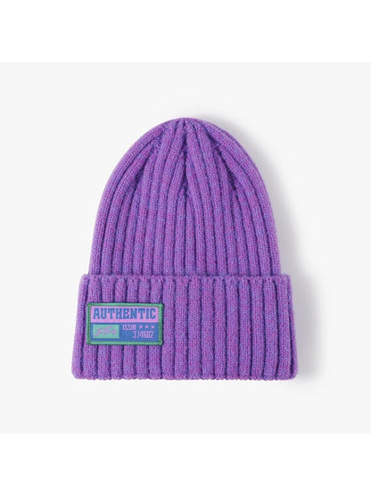 Haila - Letter Patch Ribbed Cuffed Beanie