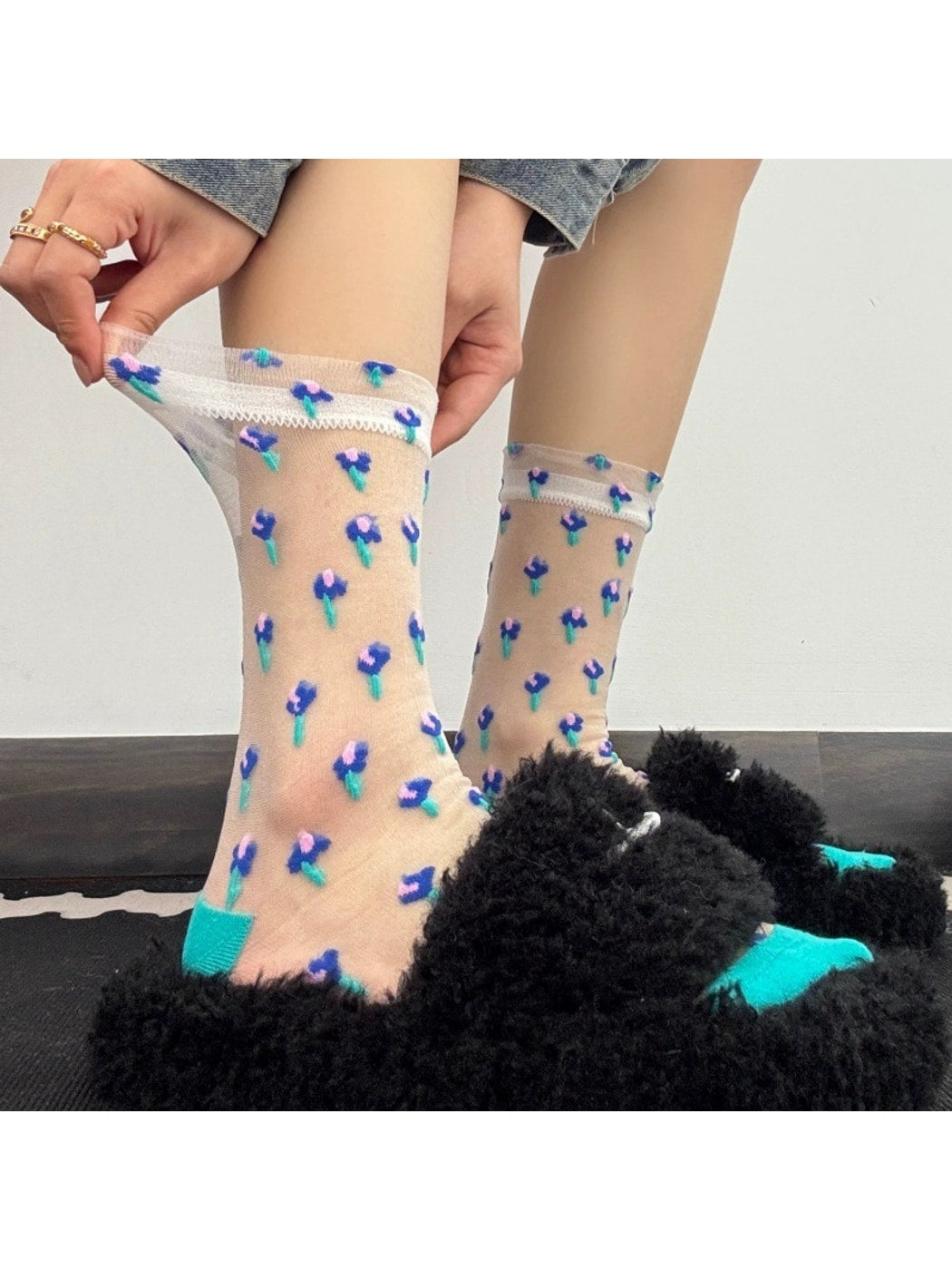 Rufia - Sweet Patterned Sheer Crew Socks for Women
