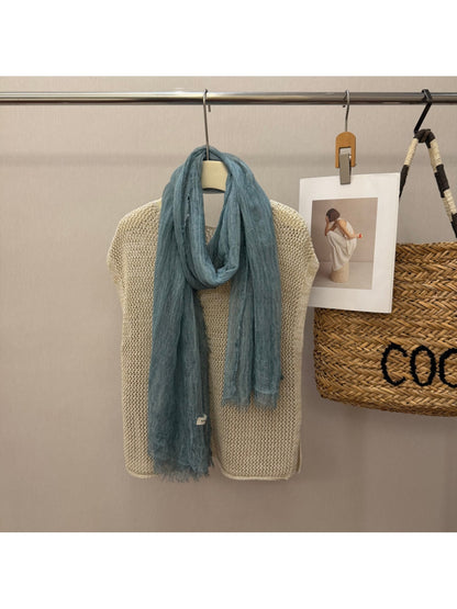 Scarvii - Solid Color Pleated Design Long Scarf