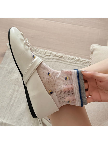 Rufia - Floral Pattern Ankle Socks with Trim