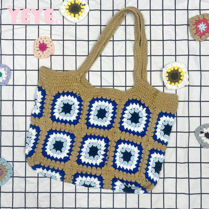 Cosbai - Woven Shoulder Bag – Coffee & Blue