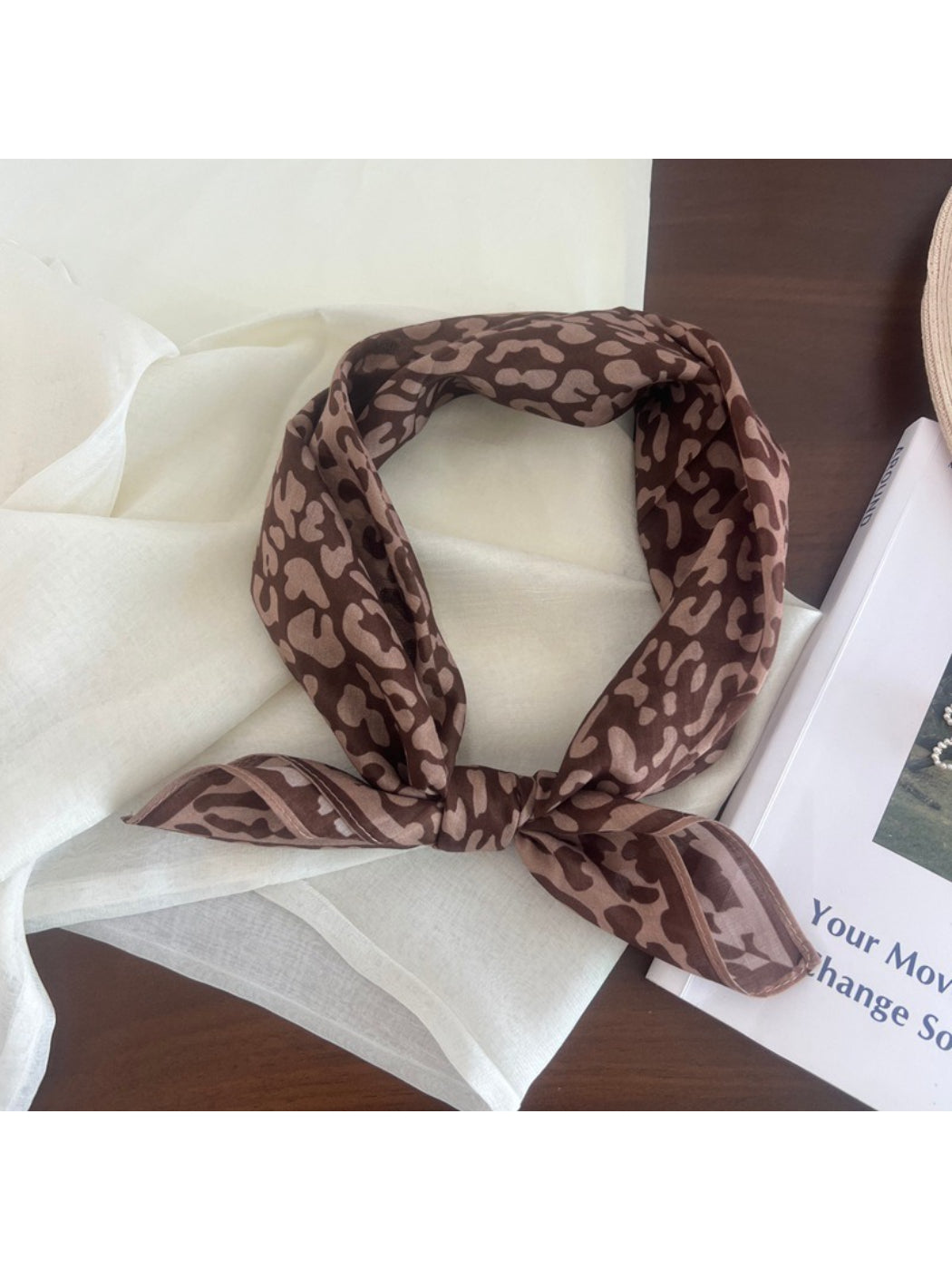 Scarvii Leopard Print Accent Square Scarf