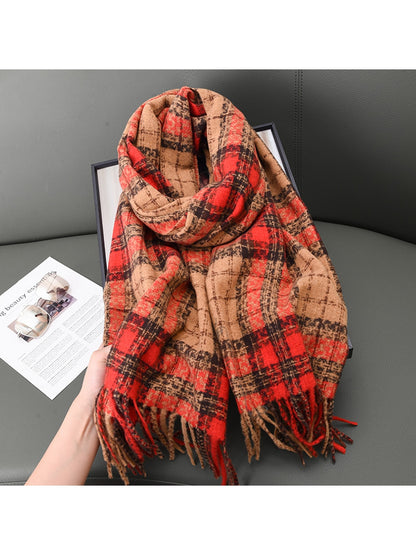 Scarvii - Faded Plaid Fringed Winter Scarf