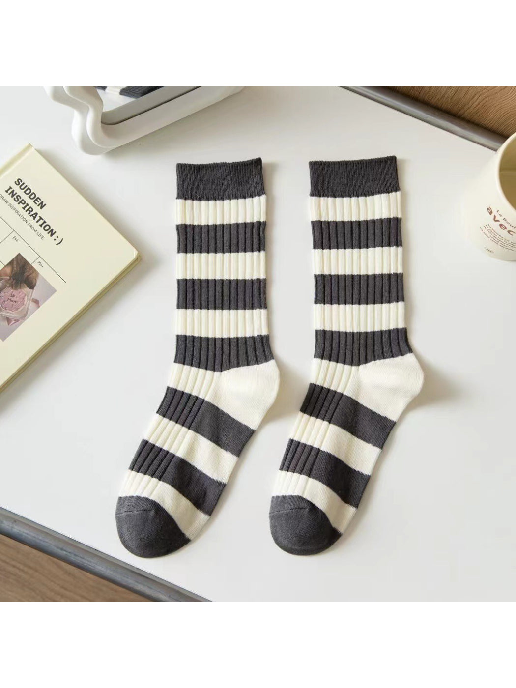 Rufia - College Style Wide Stripe Crew Socks