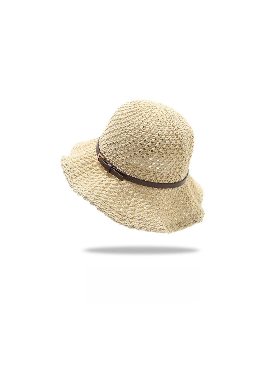 Haila - Solid Color Wide Brim Belt Decoration Bucket Hat