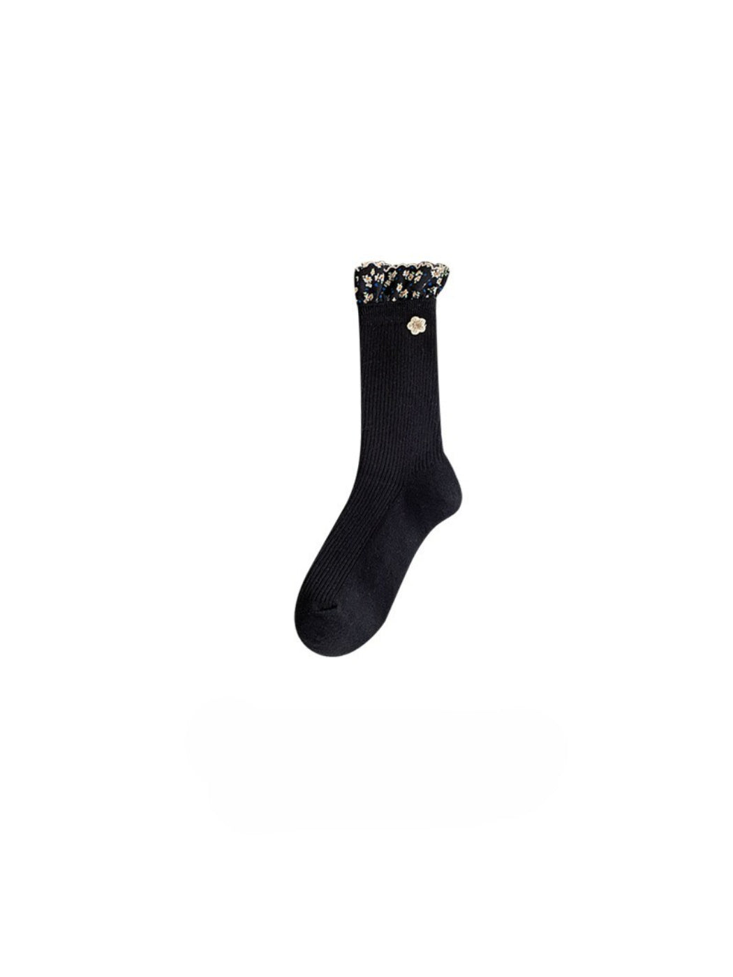 Rufia - Ruffled Floral Trim Crew Socks