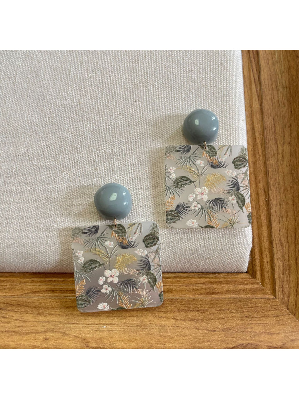 Earwish Botanical Square Drop Earrings displayed on a white background