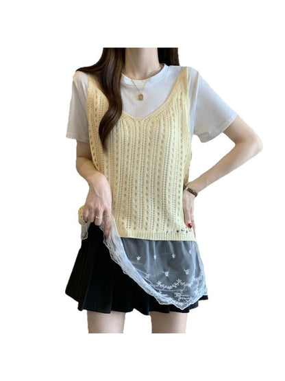 Crosa - Cute Loose Fit Solid Color Knit Vest