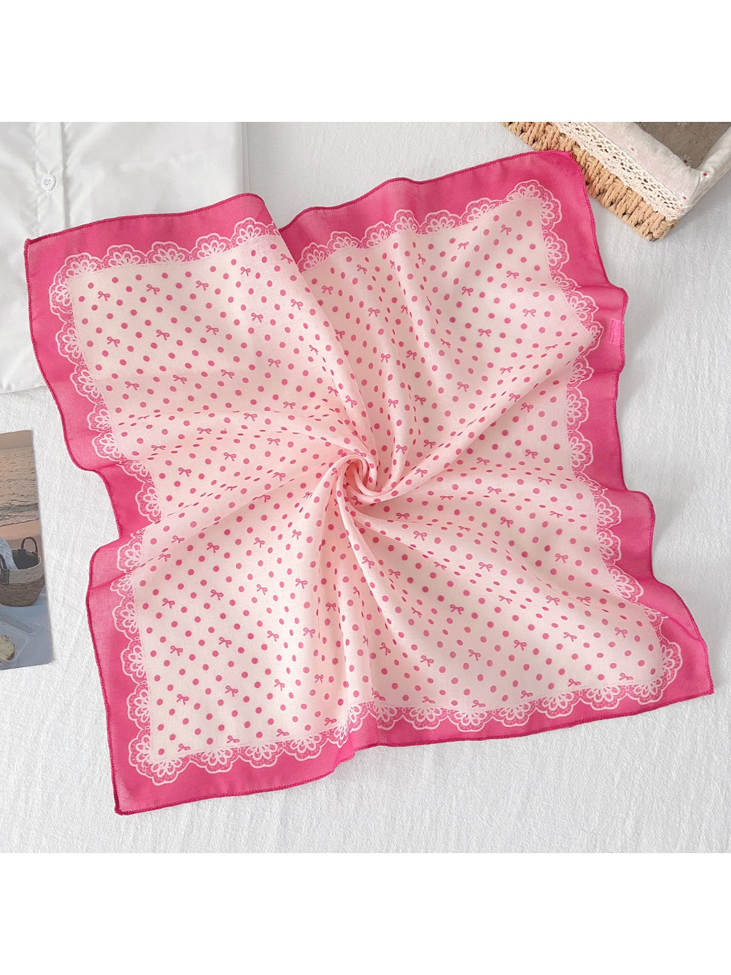 Scarvii Polka Dot Bow Square Scarf