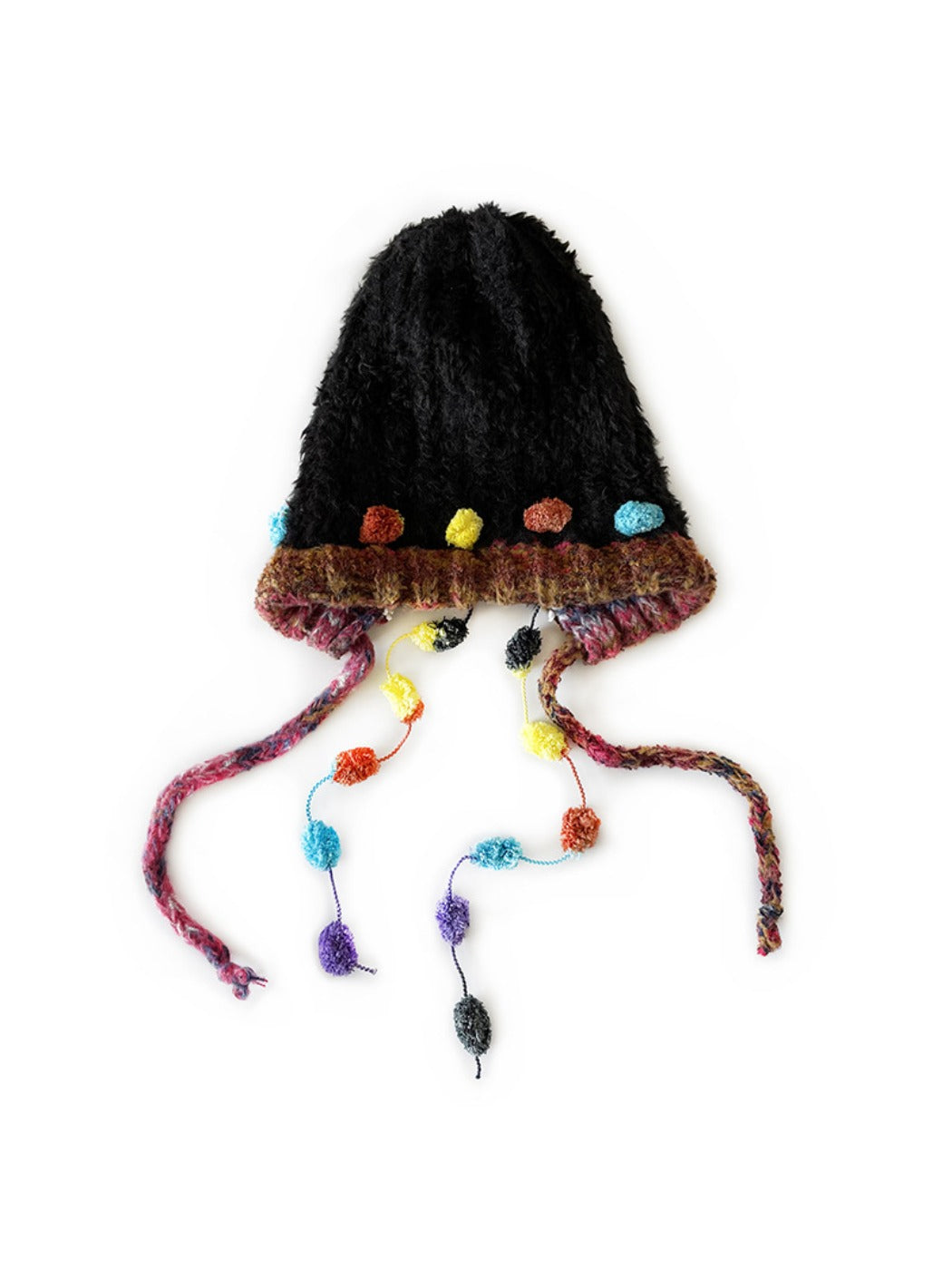 Haila - Winter Knitted Beanie with Pompom & Tassel Braids