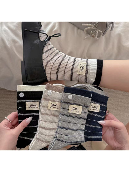 Rufia - Fine Stripe Button Detail Crew Socks product image 1