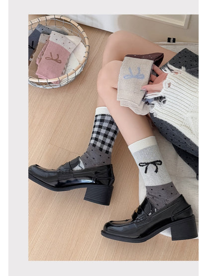 Rufia - Ribbon Motif Colorblock Crew Socks
