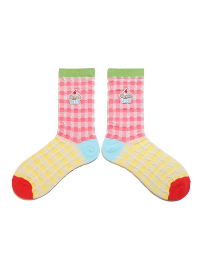 Rufia - Bow & Patchwork Lace Trim Ankle Socks