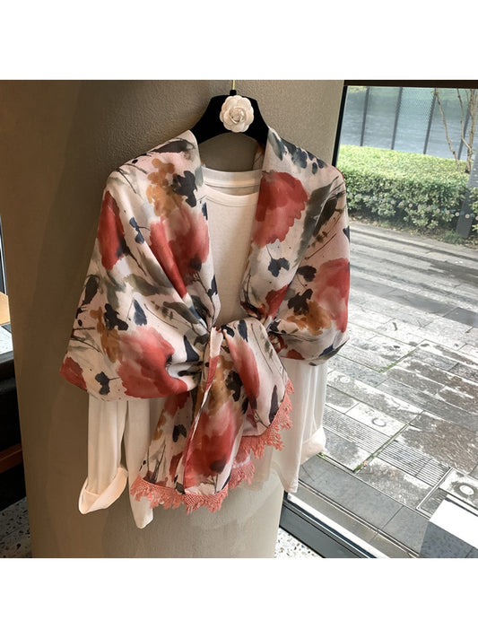 Scarvii - Floral Print Tassel Edge Long Scarf - image 2