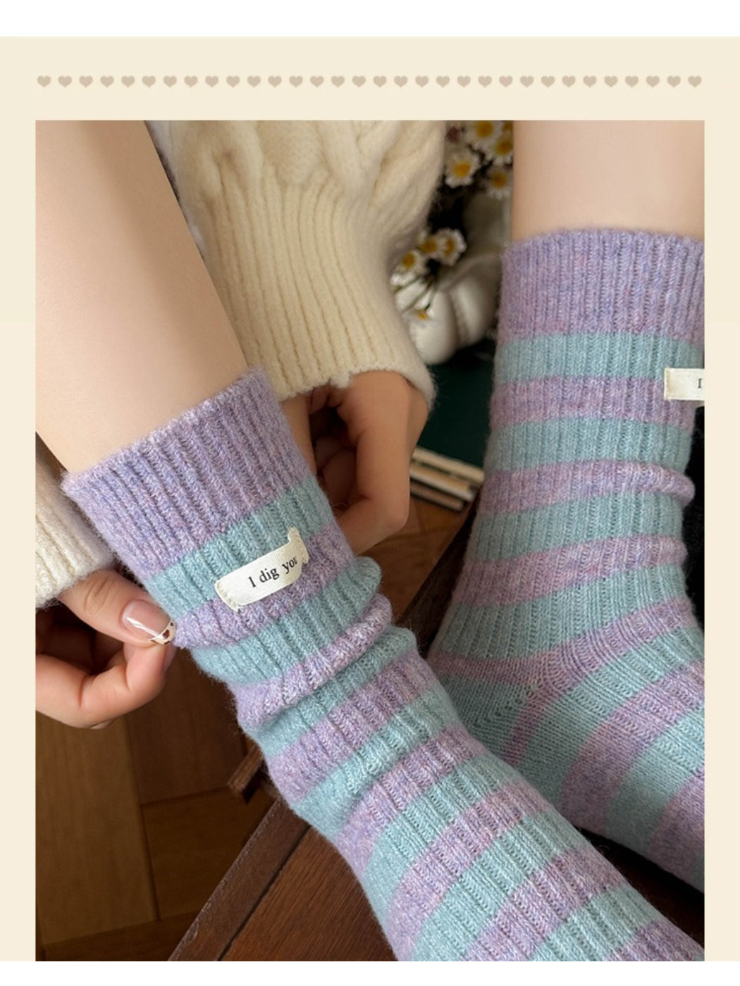 Rufia - Soft Winter Stripe Knit Crew Socks