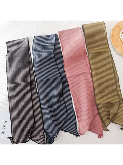 Scarvii - Striped Printed Narrow Neck Scarf