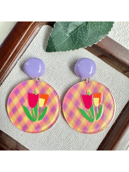 Earwish Tulip Gingham Drop Earrings displayed on a white background