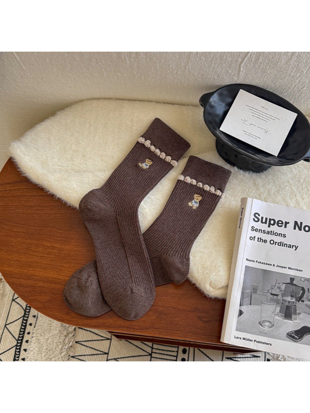 Rufia - Embroidered Animal Ribbed Folded Cuff Socks