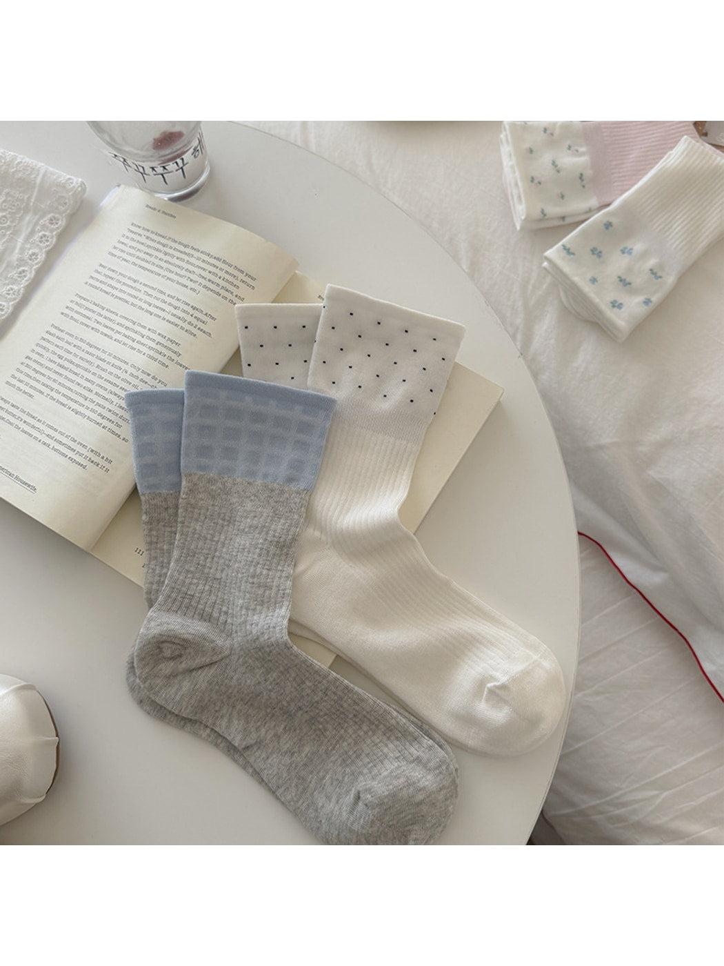 Rufia - Colorblock Style Cute Pattern Crew Socks