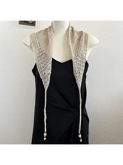 Scarvii - Beaded Tie Hollow Out Triangle Scarf
