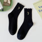 Rufia - Floral Embroidered Ruffled Mid-Calf Socks
