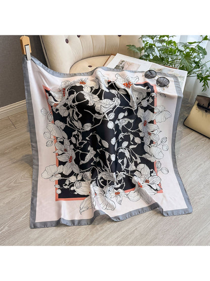 Scarvii - Floral Border Print Square Scarf