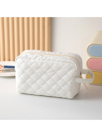 Cosbai - Quilted Plaid Zipper Cosmetic Organizer Bag