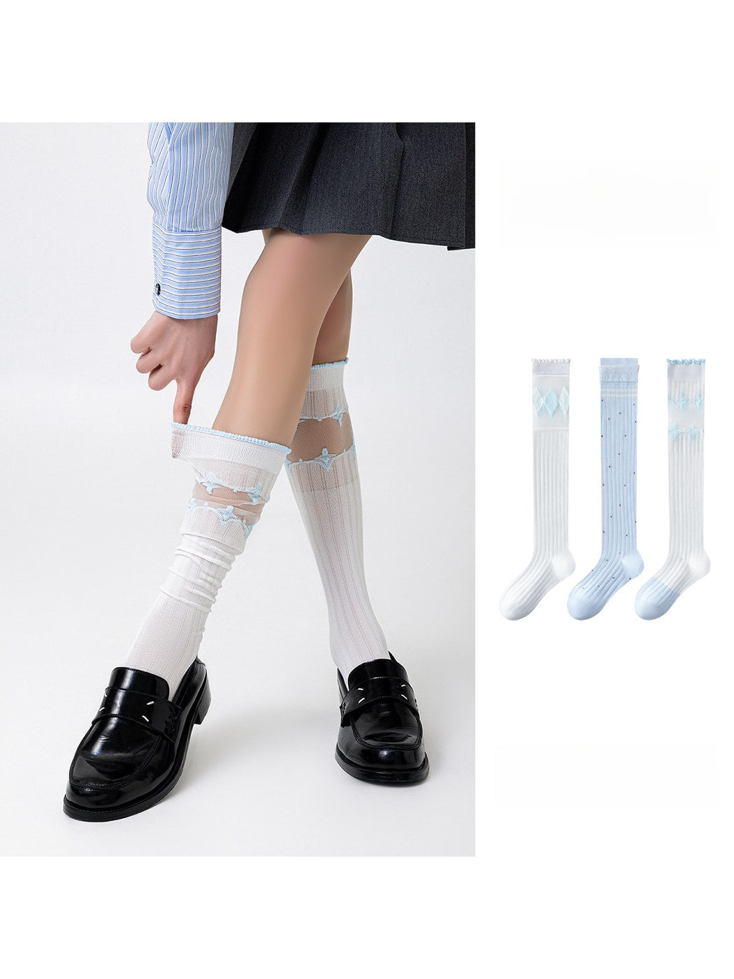Rufia - Simple Pattern Ribbed Knee-high Socks