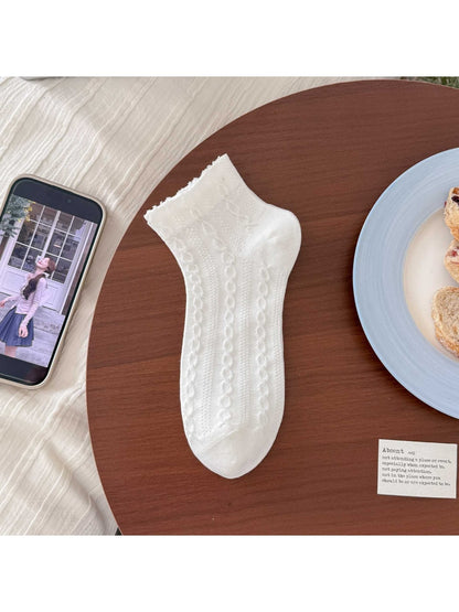Rufia - Multiple Texture Designs White Ankle Socks